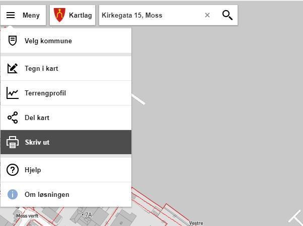 Bilde av hvordan du skriver ut situasjonskartet i den digitale kartløsningen - Klikk for stort bilde